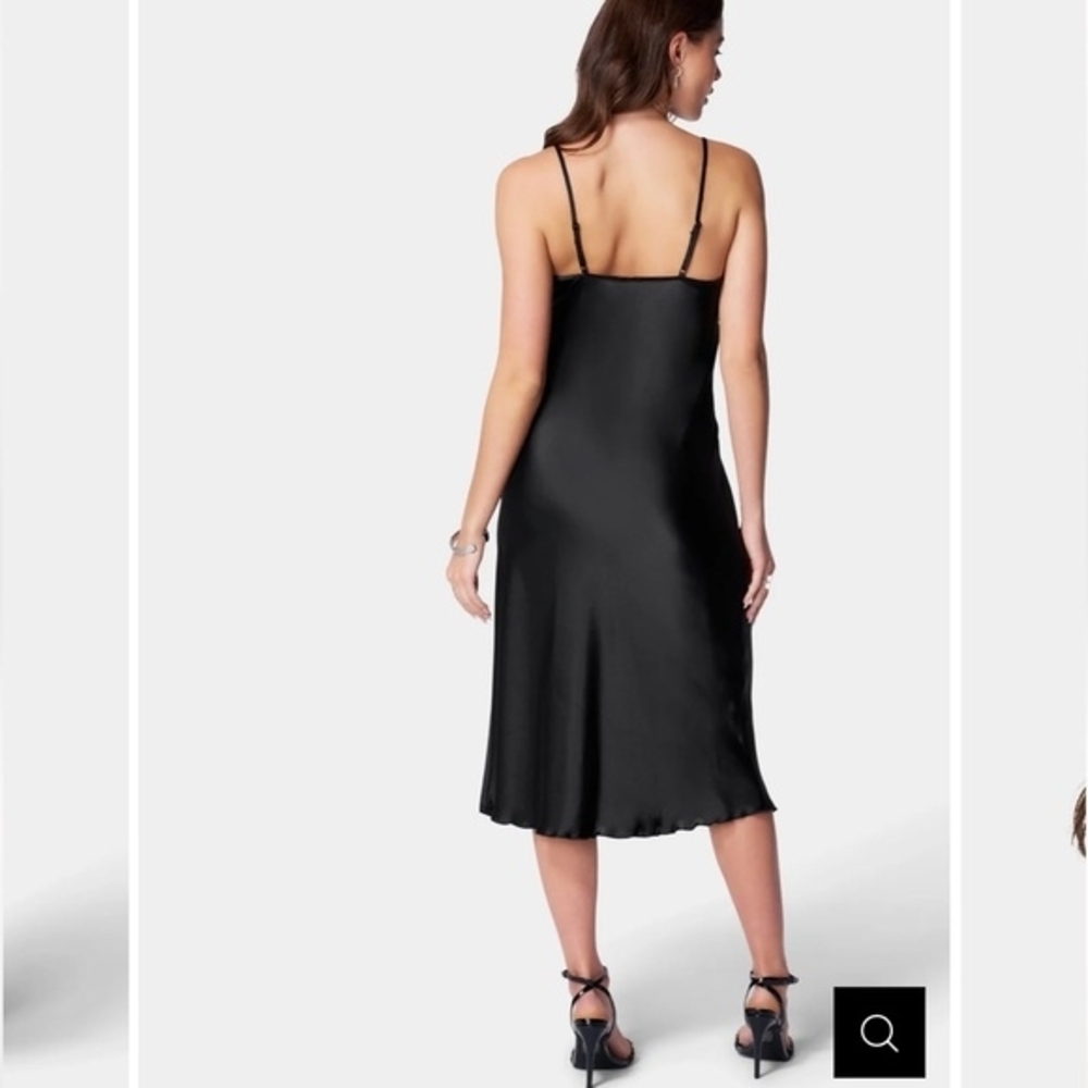 Bebe Elegant Black Satin Slip Dress - Picture 2 of 8